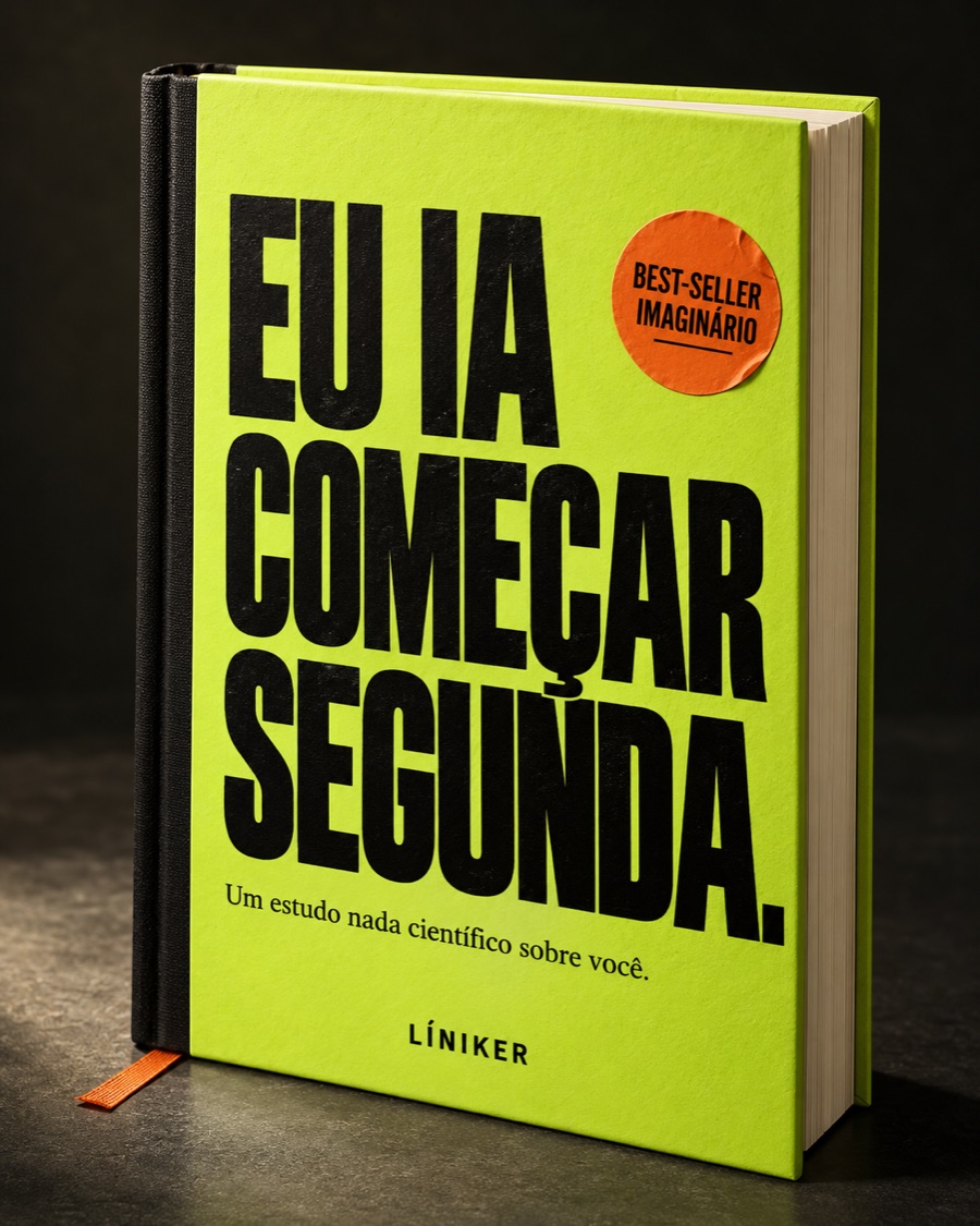 Mockup de livro verde: Eu ia começar segunda, por Líniker. Selo Best-seller imaginário.